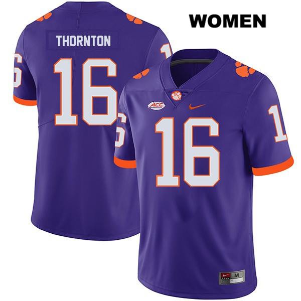 Women's Clemson Tigers #16 Ray Thornton III Stitched Purple Legend Authentic Nike NCAA College Football Jersey FDZ2146WS